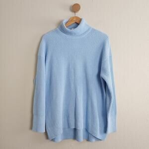 NEW J. Crew Cotton Blend Ribbed Turtleneck Sweater Calm Blue